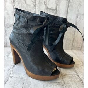 SALPY Designer Shoes Heel Booties Sandals Open Toe Womens Size 8 Black Leather